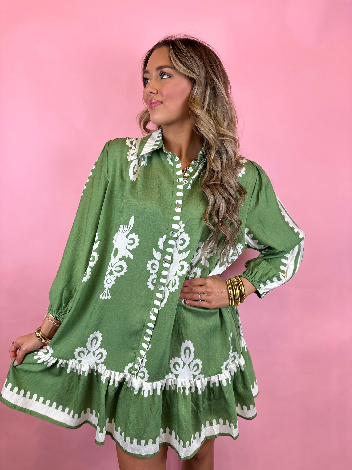 GREEN PATTERN DRESS