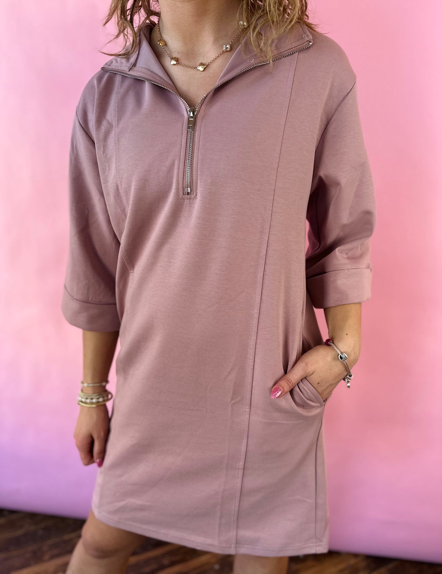 MAUVE 1/2 SLEEVE SHIRT DRESS