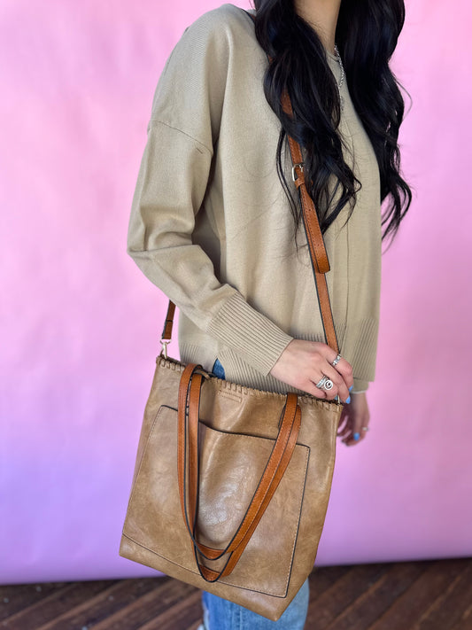 TAN FAUX LEATHER SHOULDER BAG