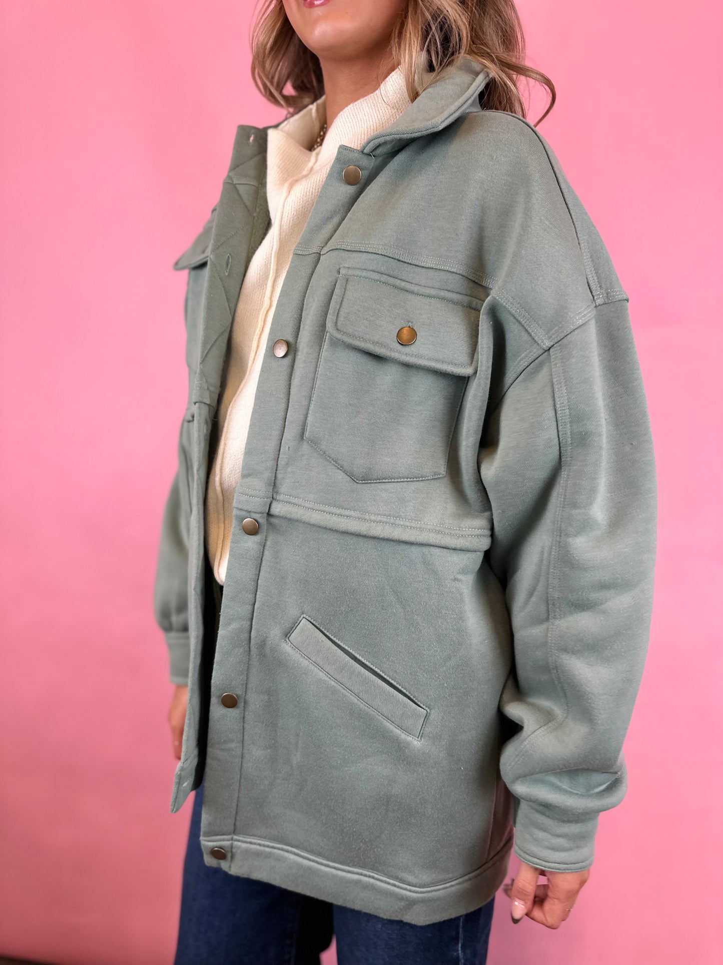 SAGE GREEN FLEECE SHACKET