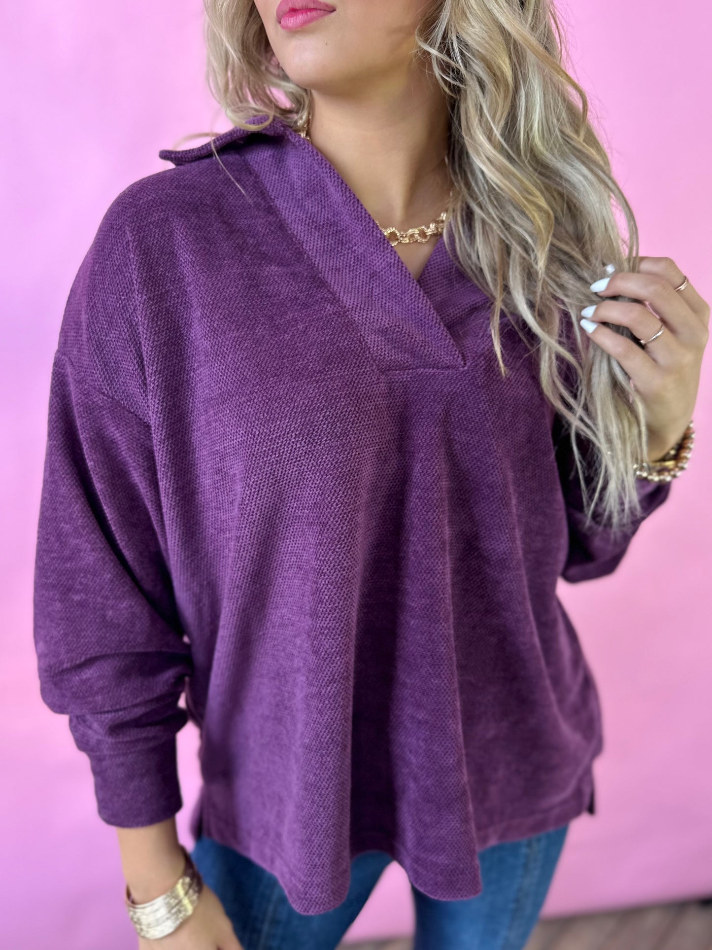 PLUM COLLARED LONGSLEEVE CHENILLE