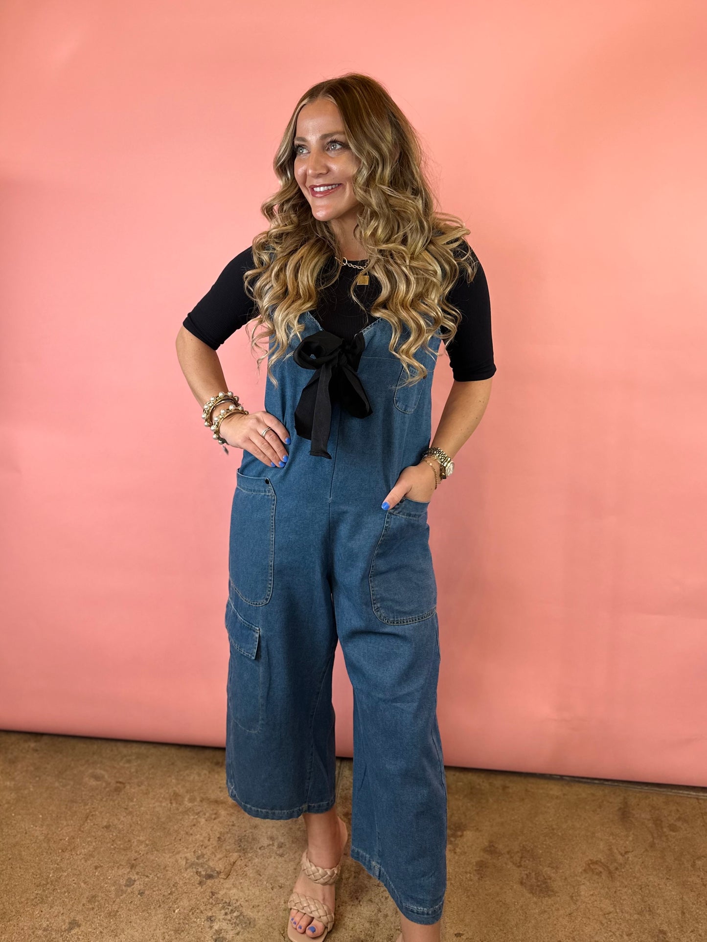 DENIM CAPRI OVERALLS