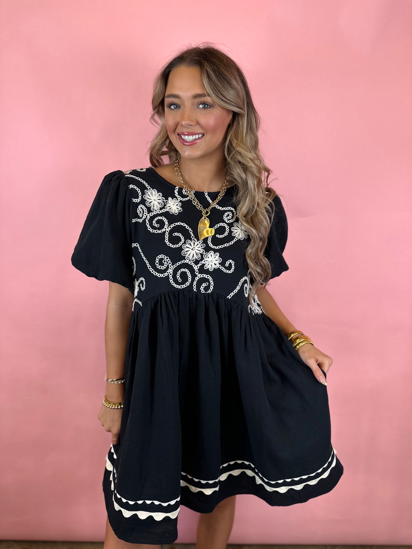 BLACK AND CREAM DOLL DRESS