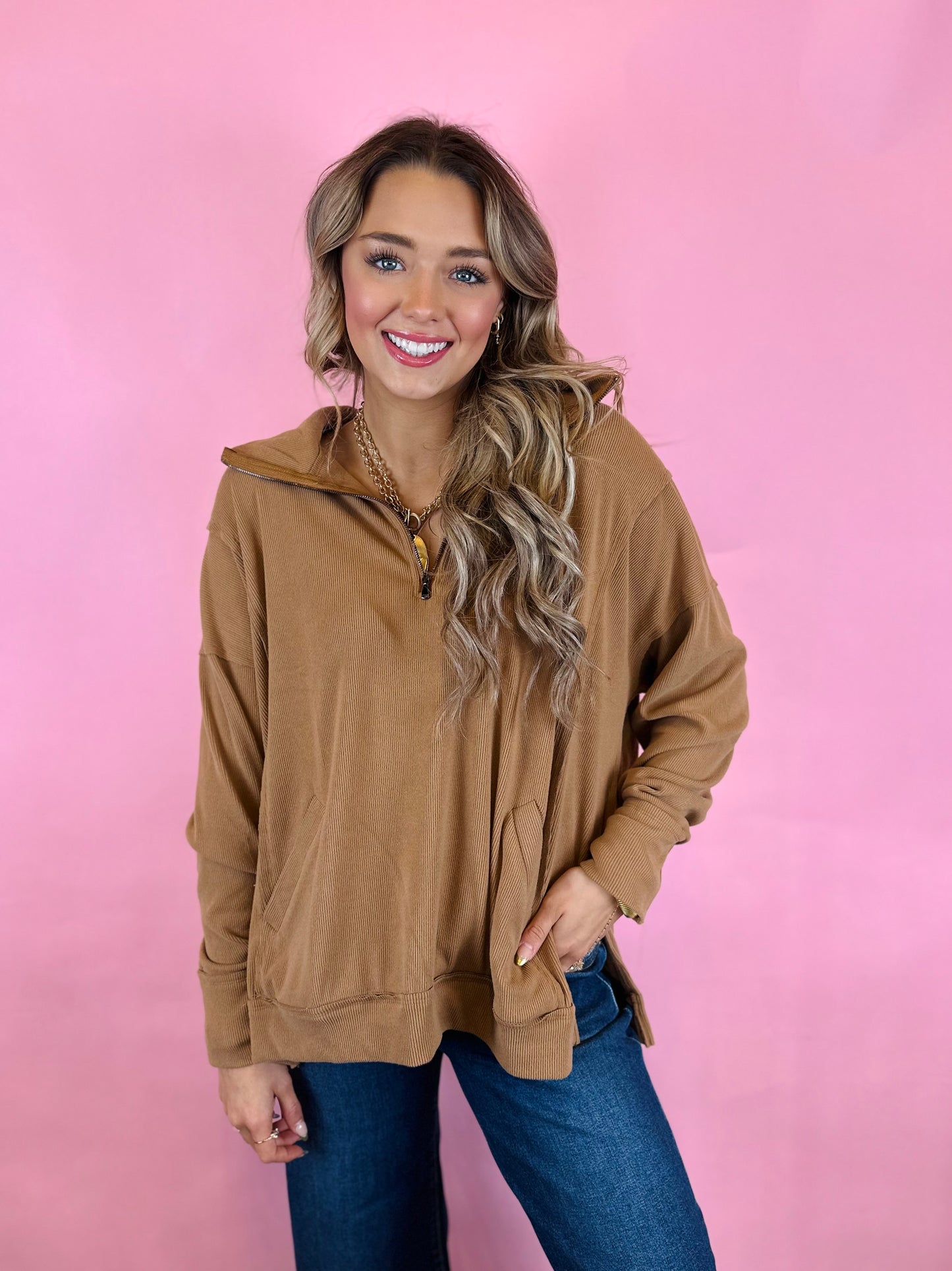 LIGHT MOCHA 1/4 ZIP SO SOFT TOP