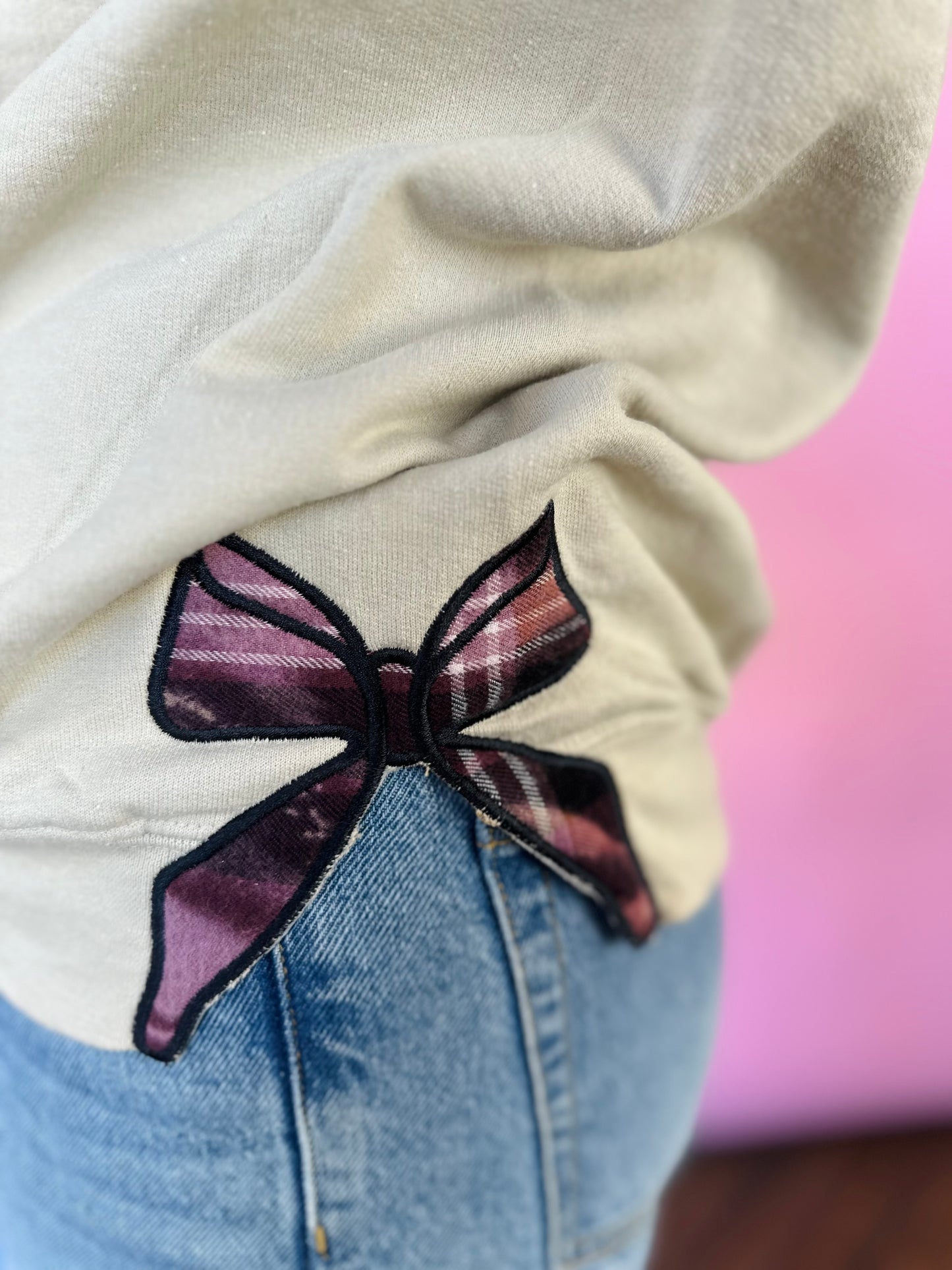 TAN MAMA PURPLE FLANNEL BOW DETAIL