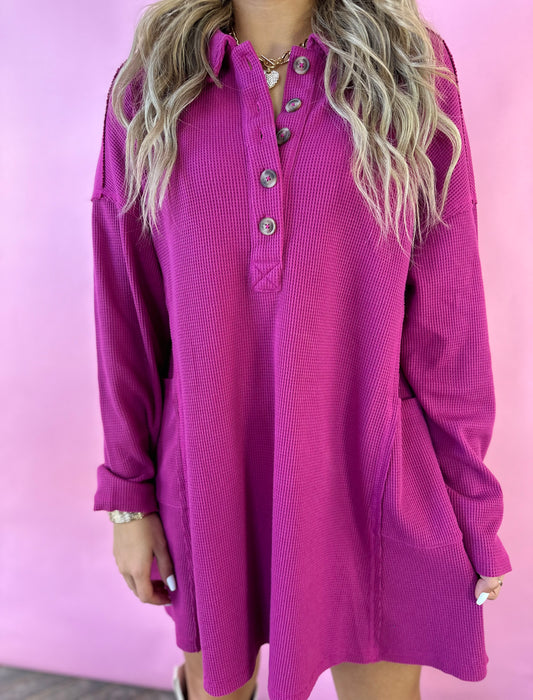 PINK WAFFLE CASUAL COLLAR DRES