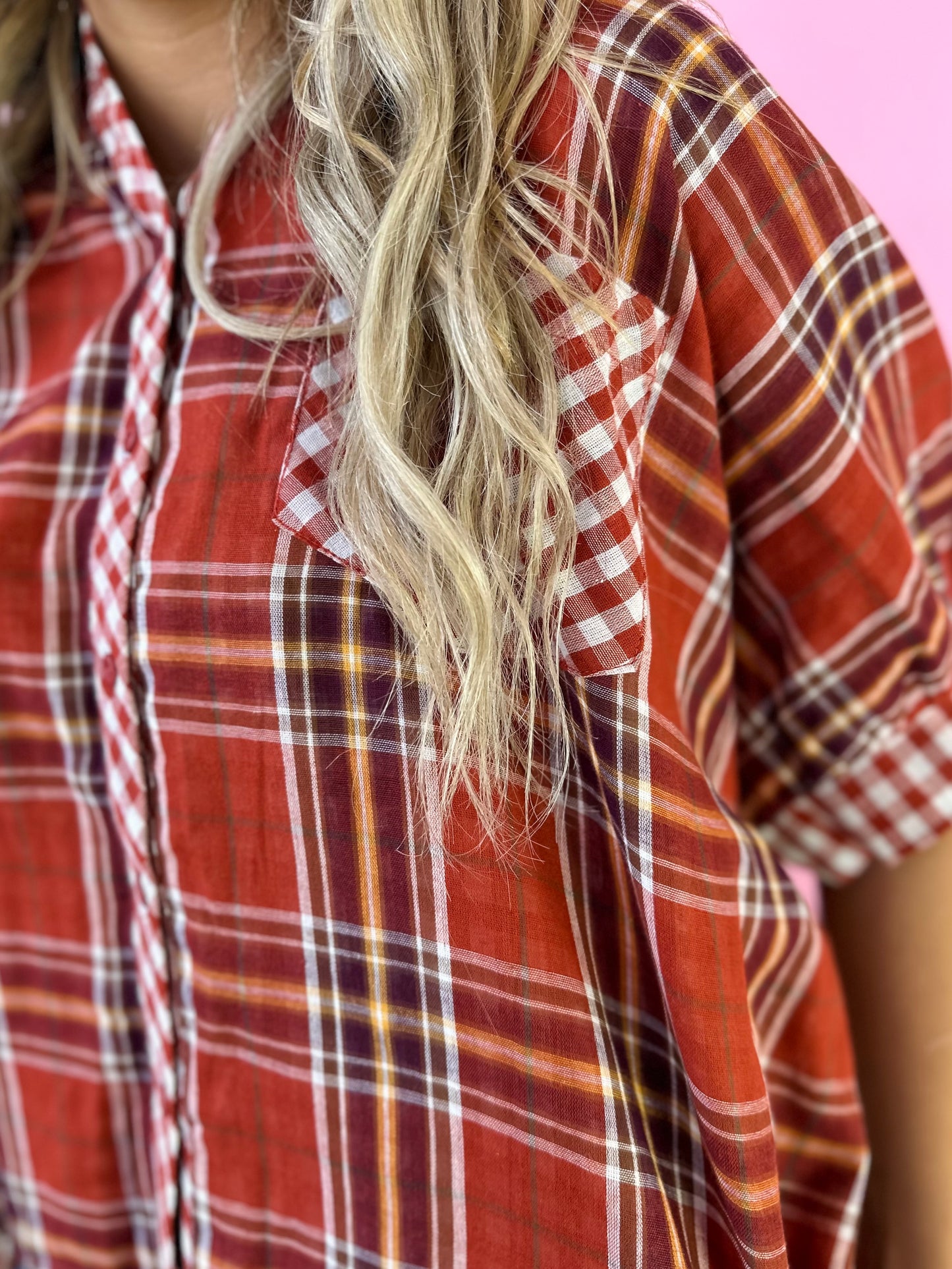 RUST PLAID CHECKED ESSENTIAL TOP