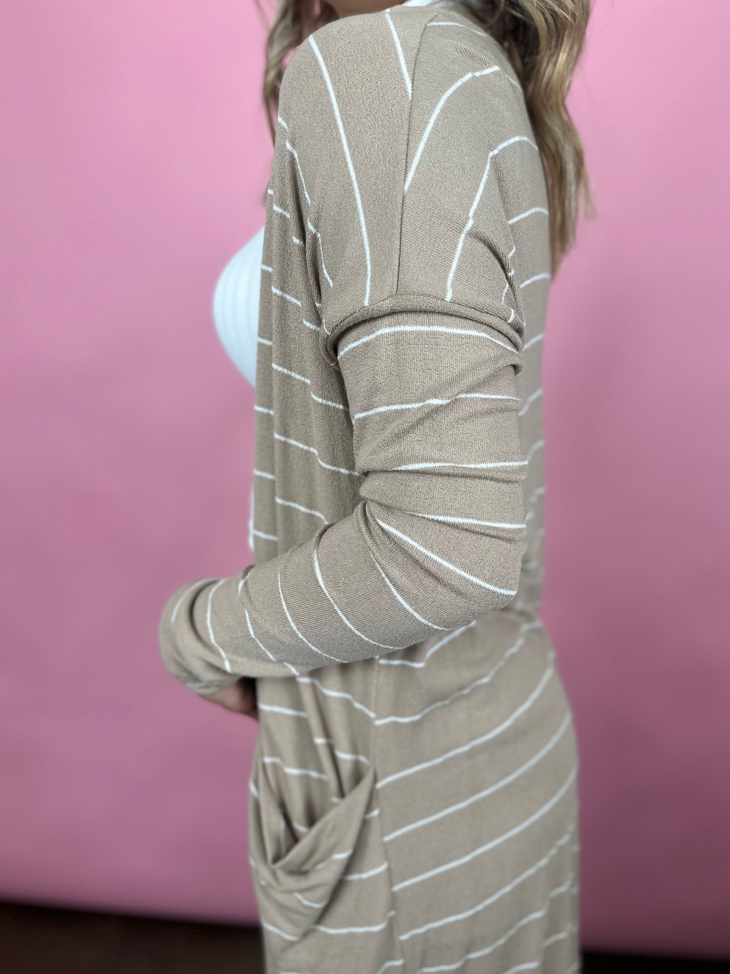 TAUPE AND CREAM STRIPED CARDIGAN