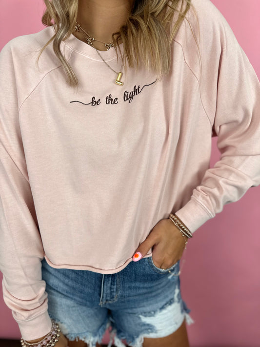 BE THE LIGHT BLUSH EMBROIDERED CROP SWEATSHIRT