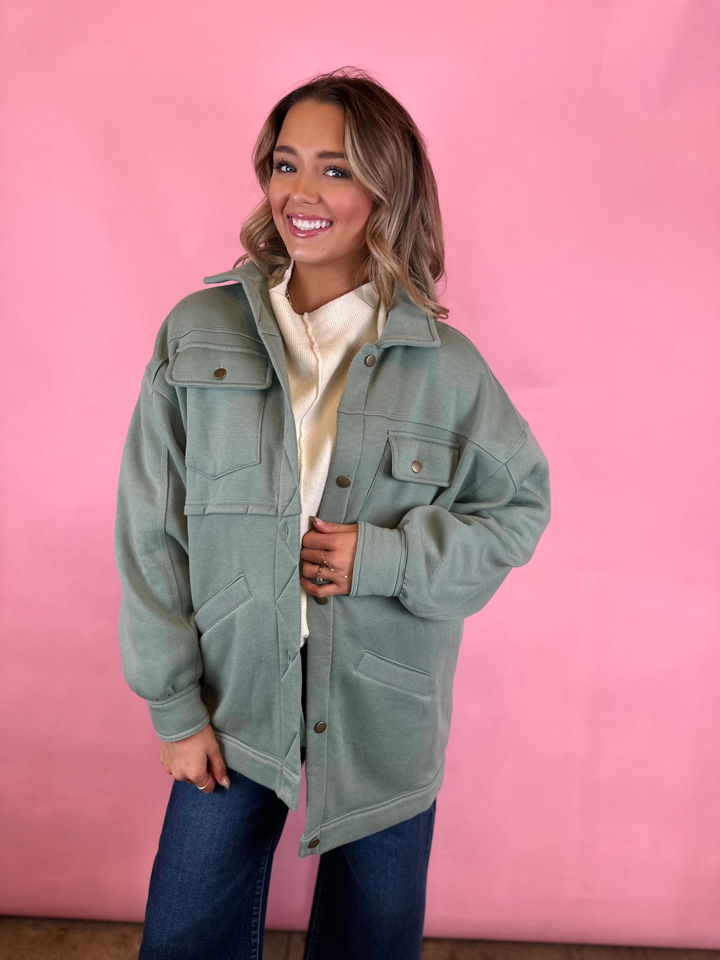 SAGE GREEN FLEECE SHACKET