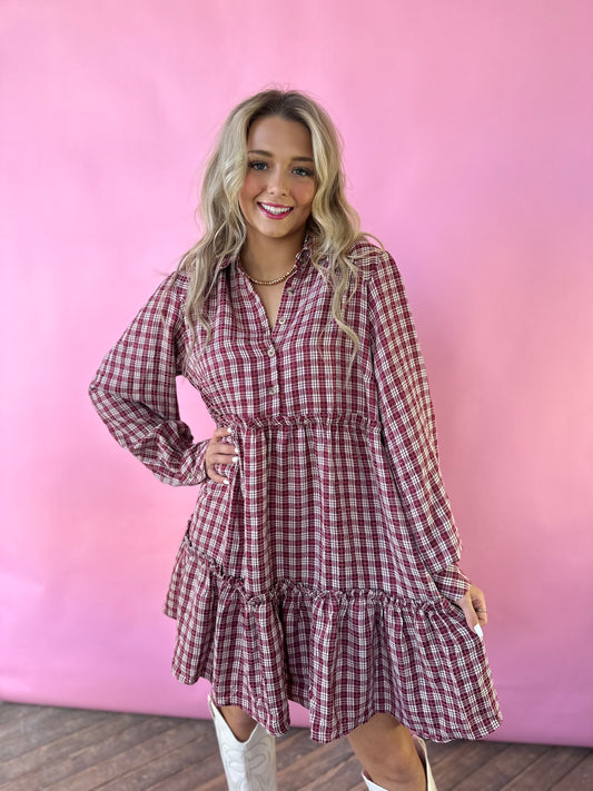 RED & PINK PLAID DRESS