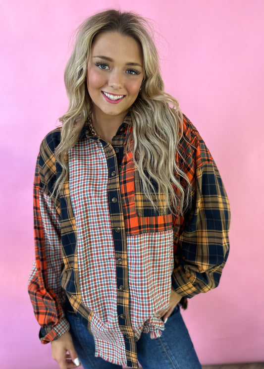 ULTIMATE NAVY MULTI PLAID BUTTON UP