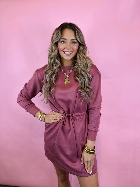 MAUVE LONG SLEEVE DRESS W/ TIE