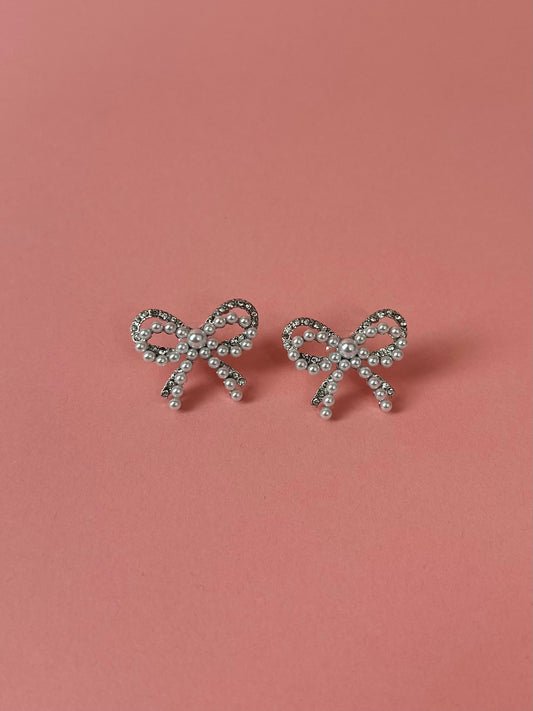 RHINESTONE/PEARL BOW EARRINGS