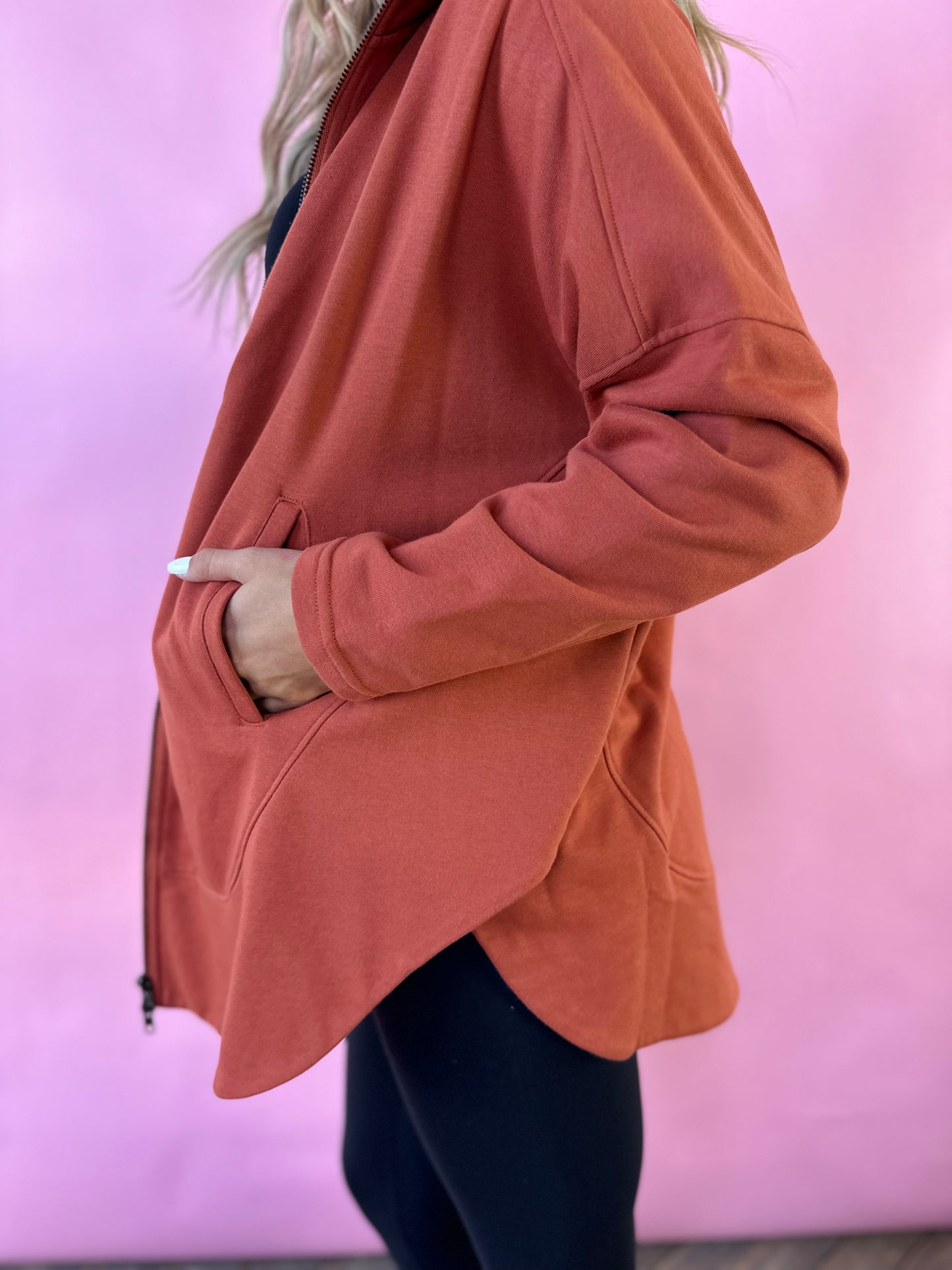 RUST FRENCH TERRY OVERSIZED JACKET