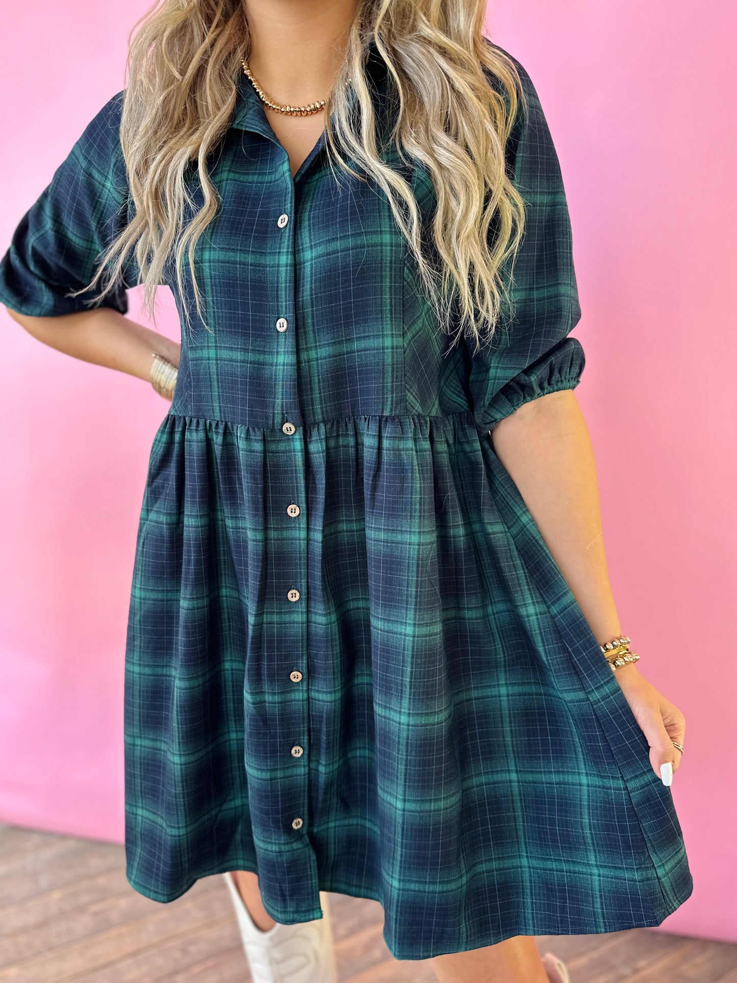 HUNTER GREEN PLAID DRESS