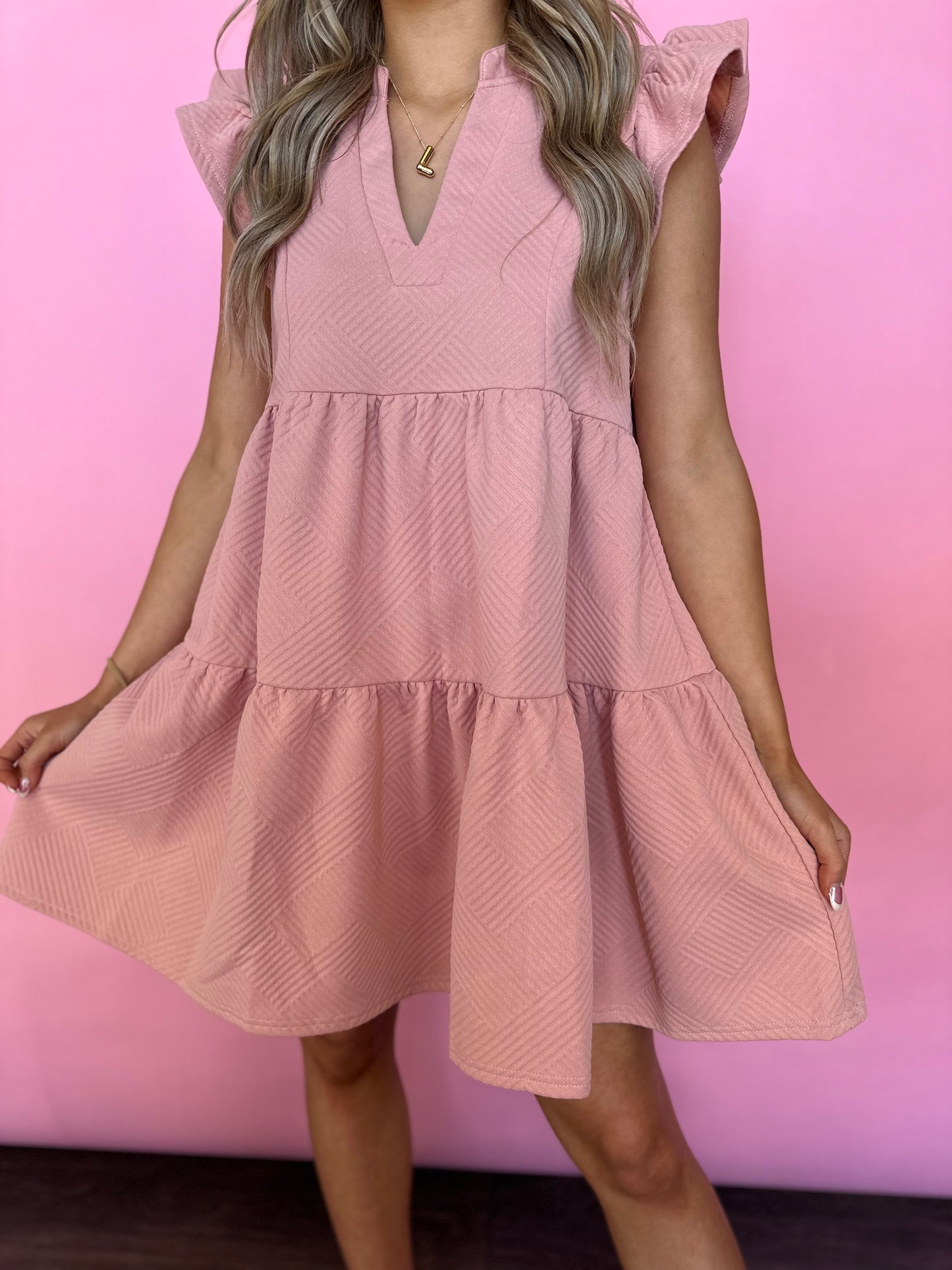 DUSTY PINK V NECK DRESS