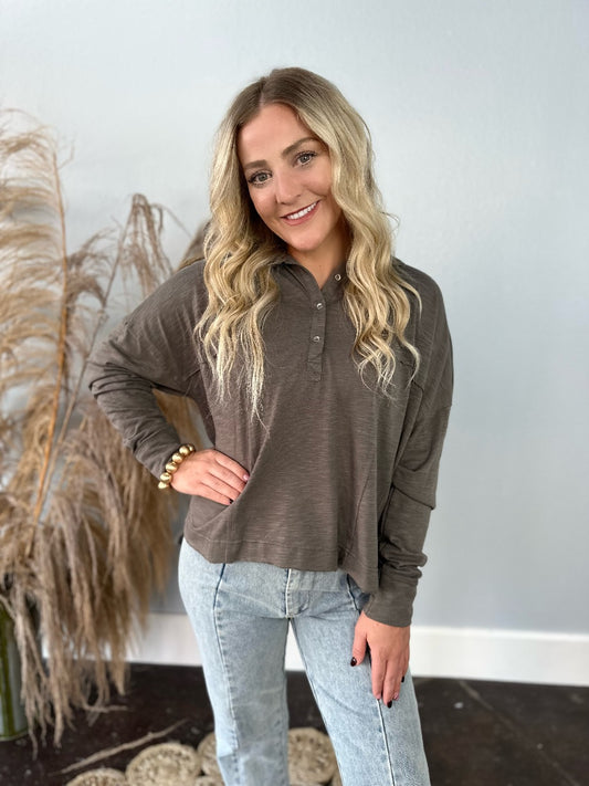 GREY COLLARED OVERSIZED LONG SLEEVE