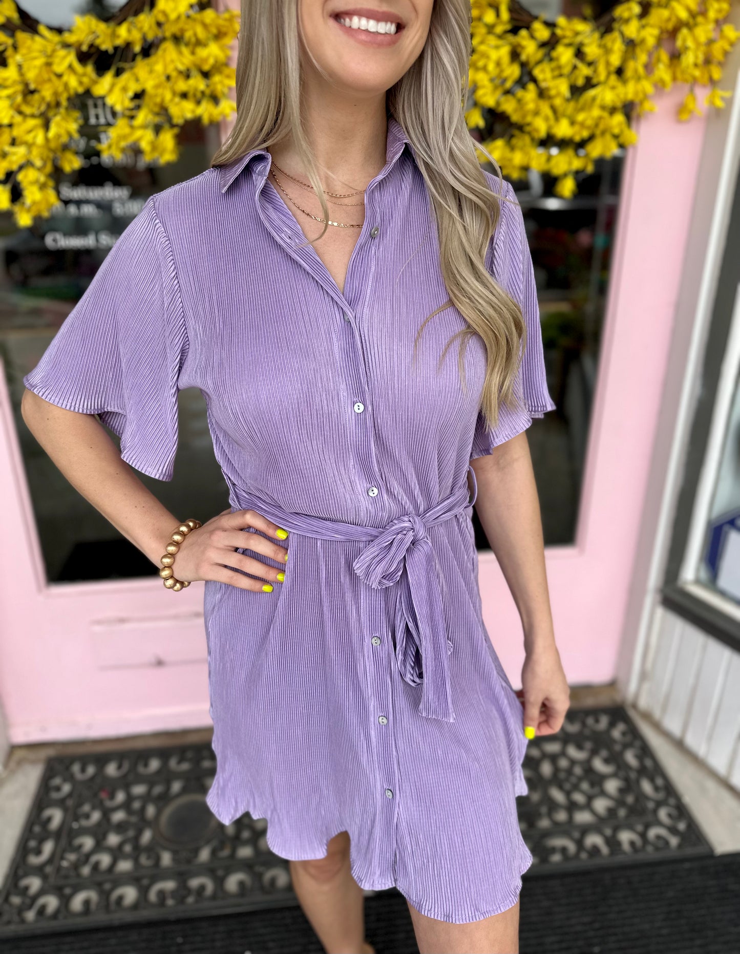 LILAC PLEATED DRESS